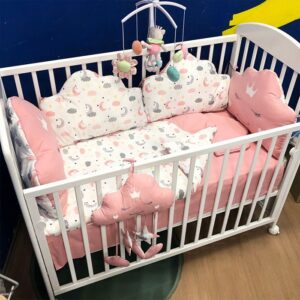 Posteljina za krevetac Ready Oblačić Belo roze