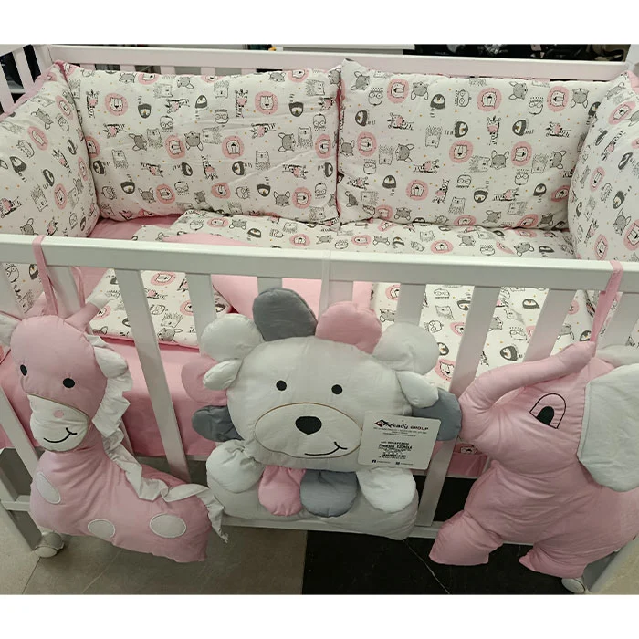 Posteljina za krevetac Ready Džungla roze bela