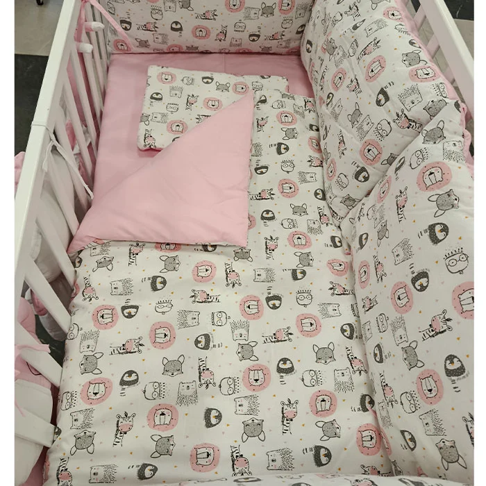 Posteljina za krevetac Ready Džungla roze bela