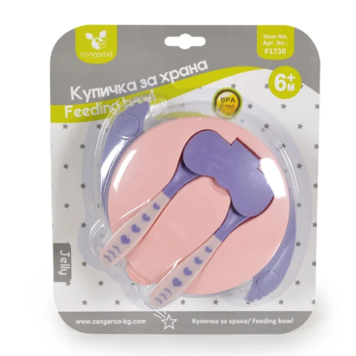 Cangaroo činija sa kašikom i viljuškom Jelly Pink3