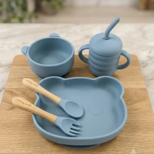 Just Kiddin silikonski set za hranjenje+čaša Blue